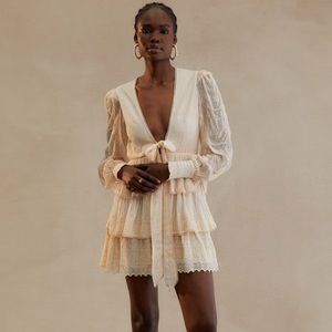 Hemant & Nandita Kefi flare mini tiered eyelet dress size L NWT